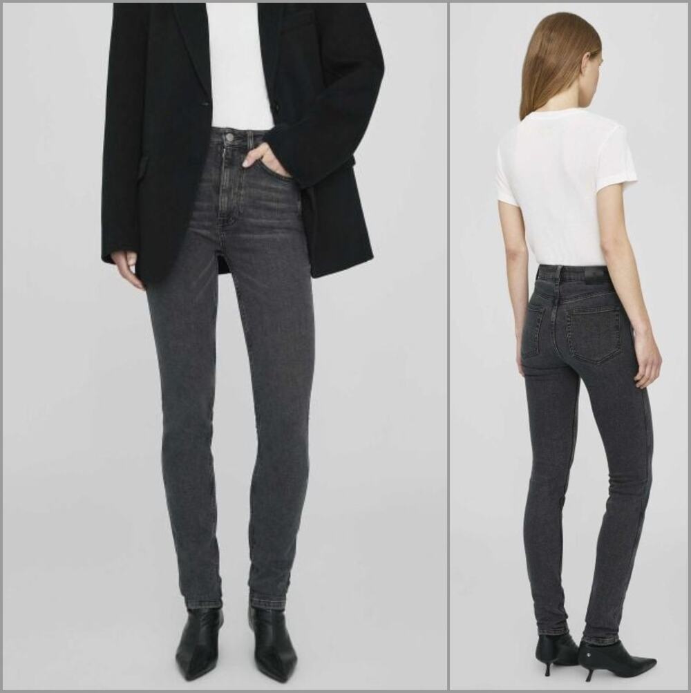 ANINE BING Beck High Rise Skinny Slim Jeans Dark Grey Size 30 NWT